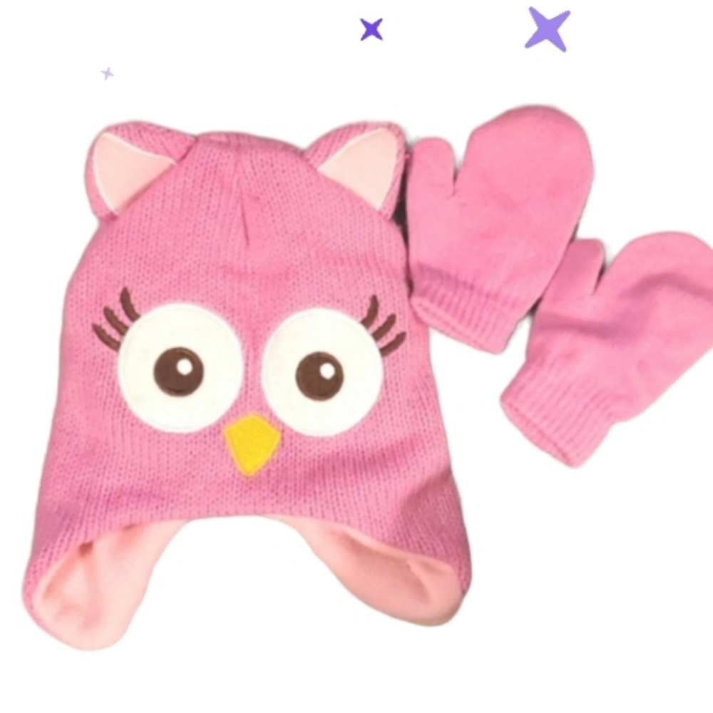 Toddler to 5,6 yrs. Owl hat and mitten set